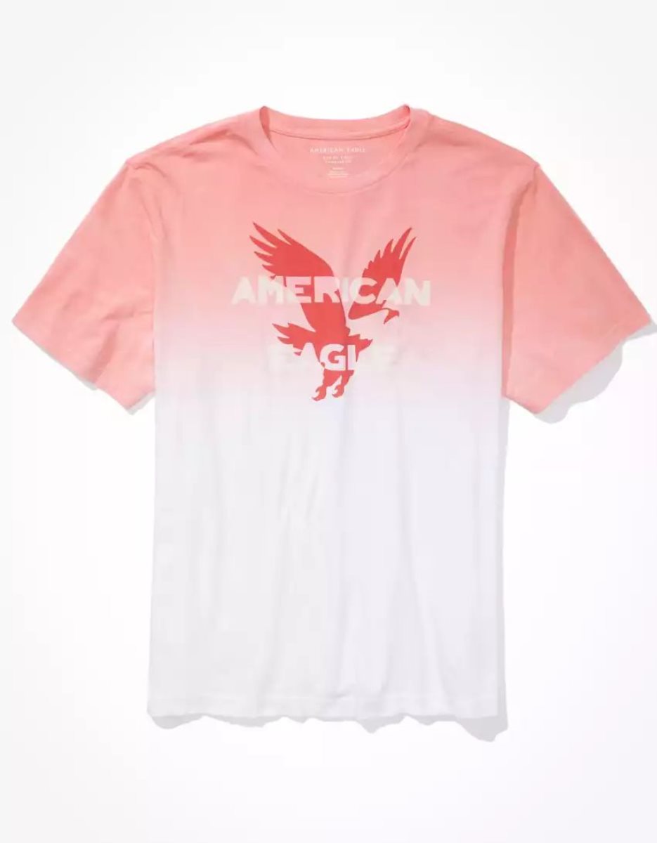 T Shirt Graphique American Eagle AE Super Soft Dip-Dye Logo Rose Homme | TTW-27806800